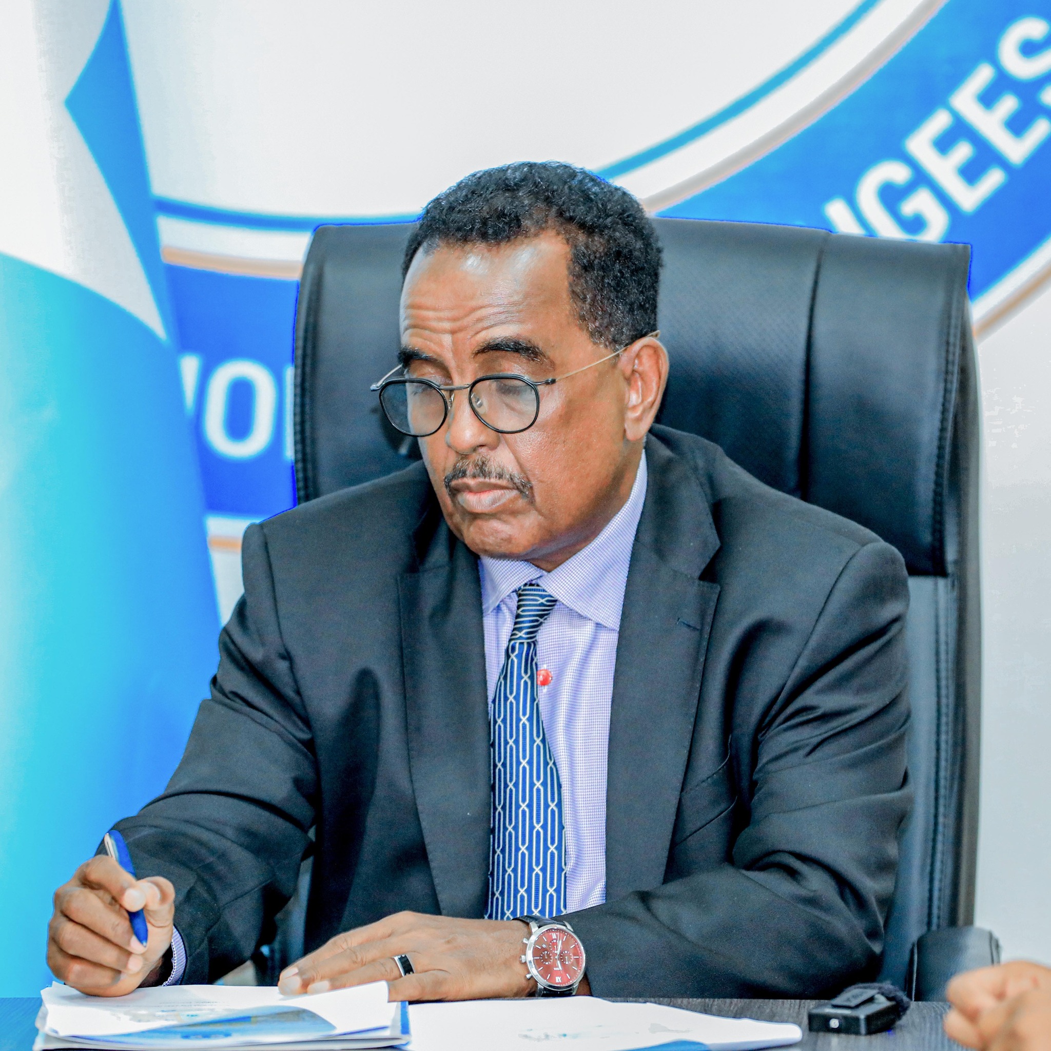 Somalia’s Federal Minister of Interior Affairs, Ali Yusuf Ali (Ali Hosh), seated in his office in Mogadishu on January 11, 2025.