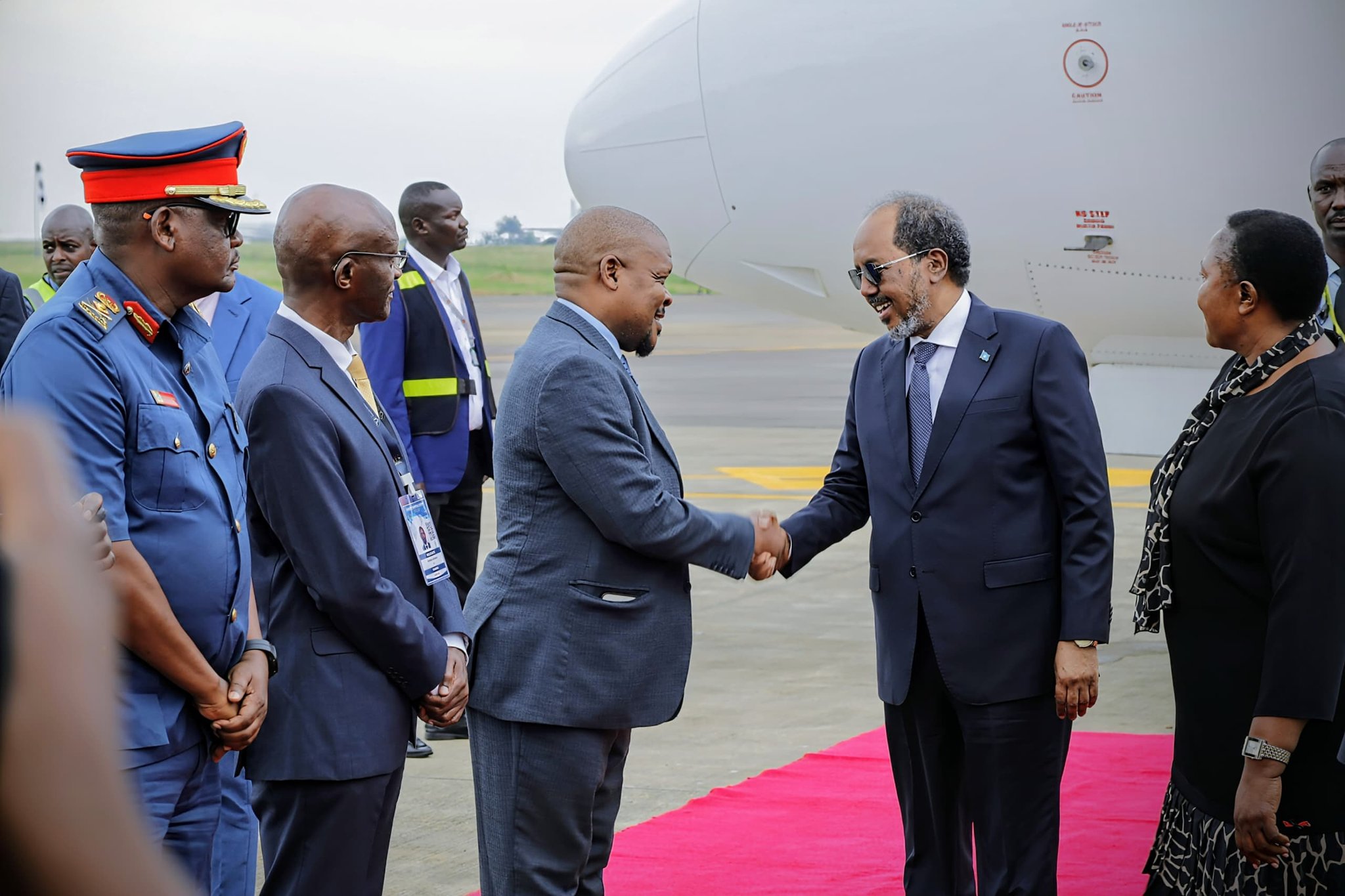 Somali President Hassan Sheikh Mohamud arriving at Entebbe Airport in Uganda on January 11, 2025.