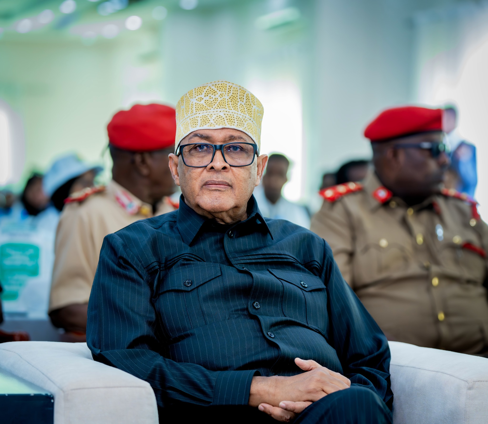 The President of Somaliland, H.E. Abdirahman Mohamed Abdullahi (Cirro), attentively sits during the opening ceremony of the 4th National Conference on Employment and Job Creation.