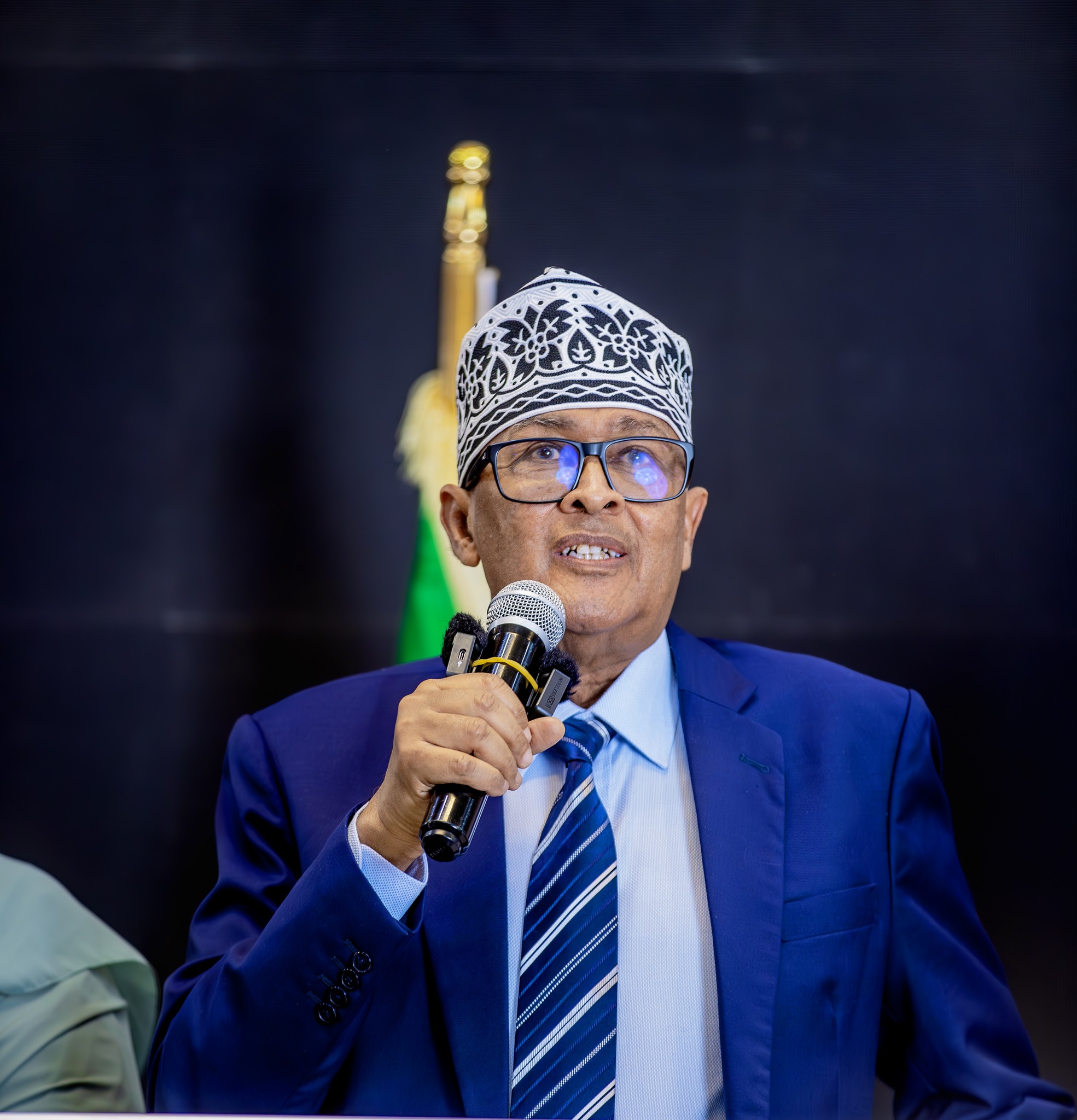 The President of Somaliland, Cabdiraxmaan Maxamed Cabdilaahi (Cirro), delivering a speech at an official event.