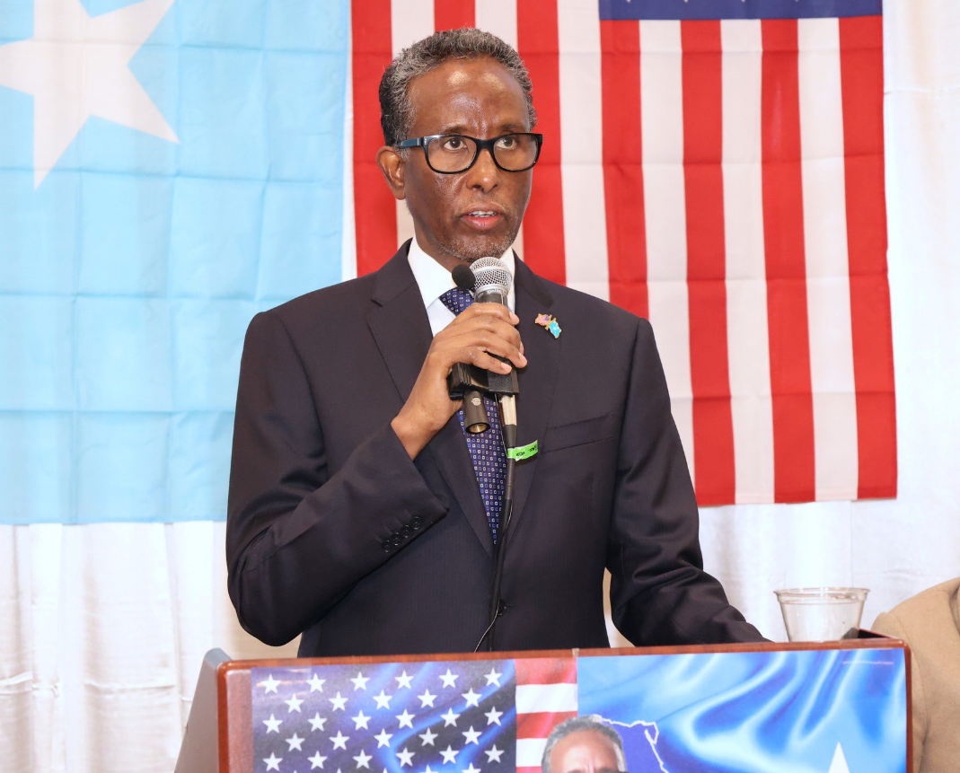 Somalia’s Ambassador to the U.S., Daahir Hassan, speaking at an official event, announcing the opening of oil investment opportunities in SSC-Khaatumo.