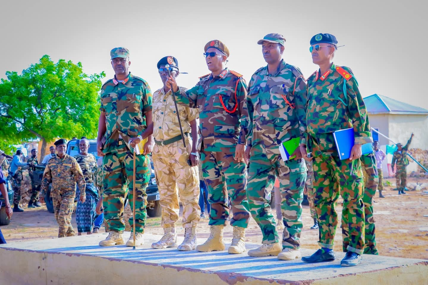 The 1st Commander of Somaliland Forces, Major General Cabdirisaaq Siciid Bulaale (Afguduud), visiting a military training center in the Oog region.