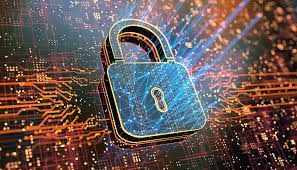 Digital illustration of a padlock symbolizing cybersecurity and internet safety over a background of circuit board patterns.